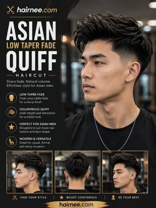 Asian Low Taper Fade Quiff Haircut