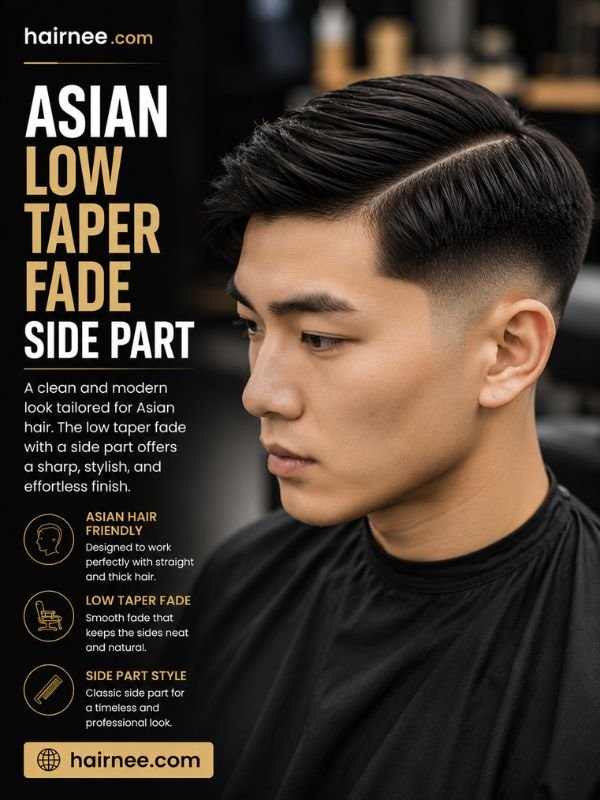 Asian Low Taper Fade Side Part