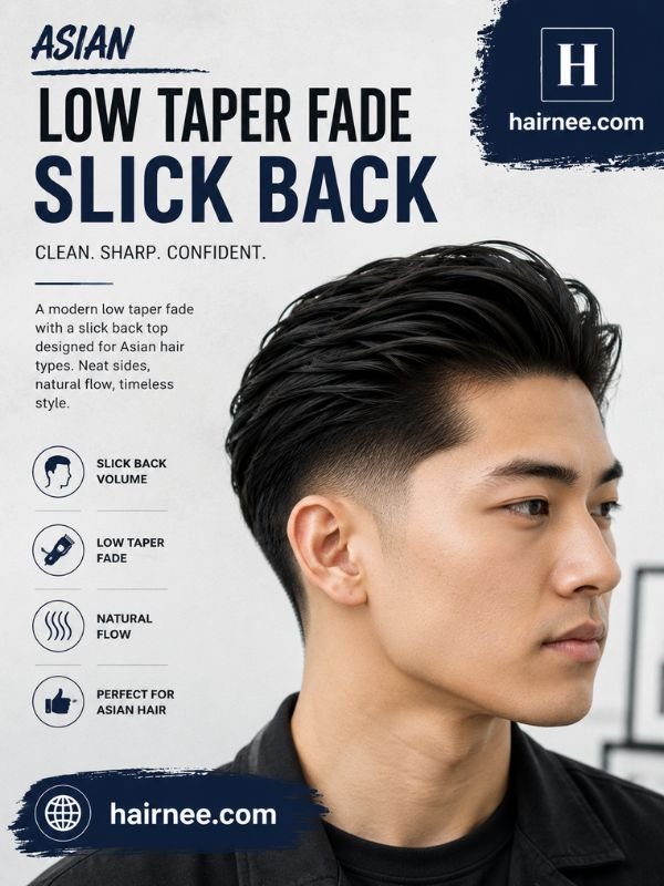 Asian Low Taper Fade Slick Back