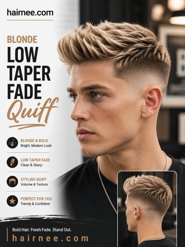 Blonde Low Taper Fade Quiff Haircut