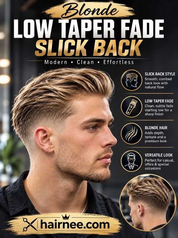Blonde Low Taper Fade Slick Back