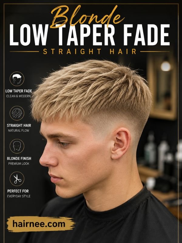 Blonde Low Taper Fade Straight Hair