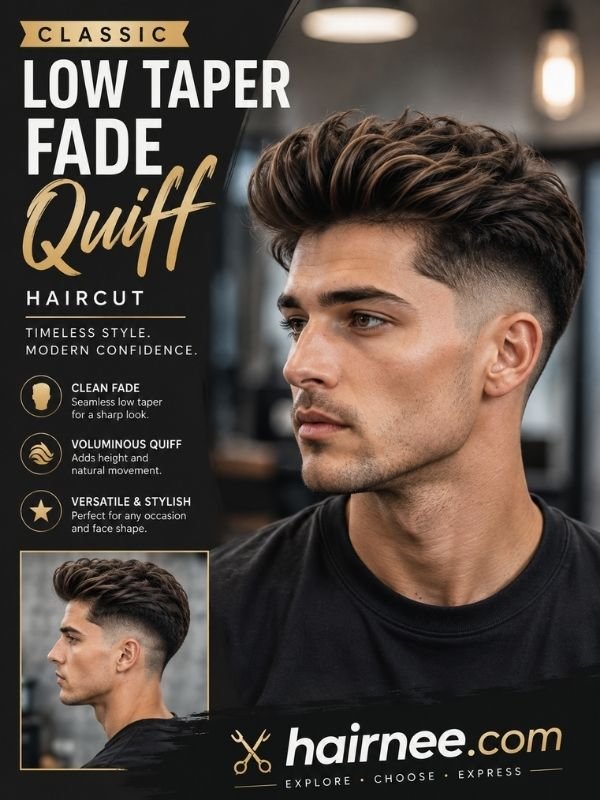 Classic Low Taper Fade Quiff Haircut