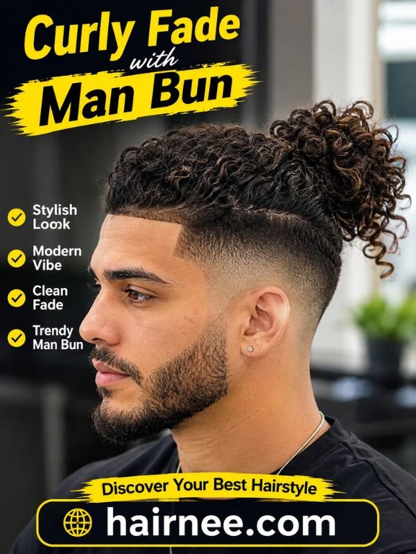 Curly Fade with Man Bun