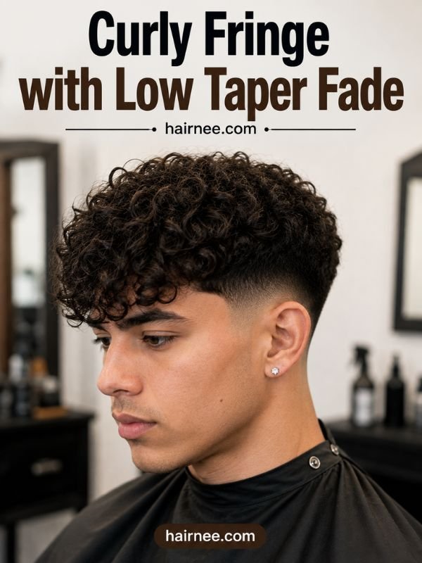 Curly Fringe with Low Taper Fade
