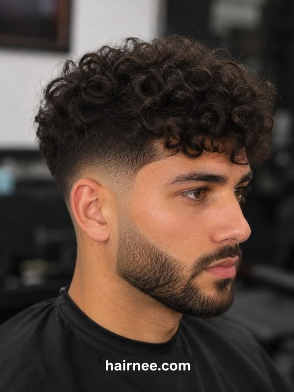 Curly Hair with Beard Fade