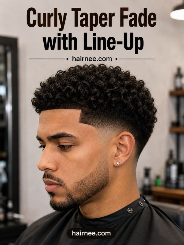 Curly Taper Fade with Line-Up