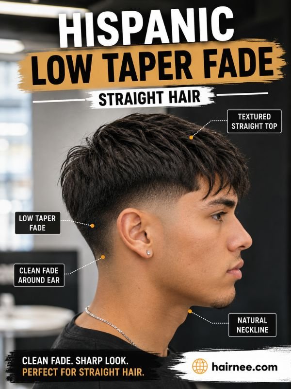 Hispanic Low Taper Fade Straight Hair