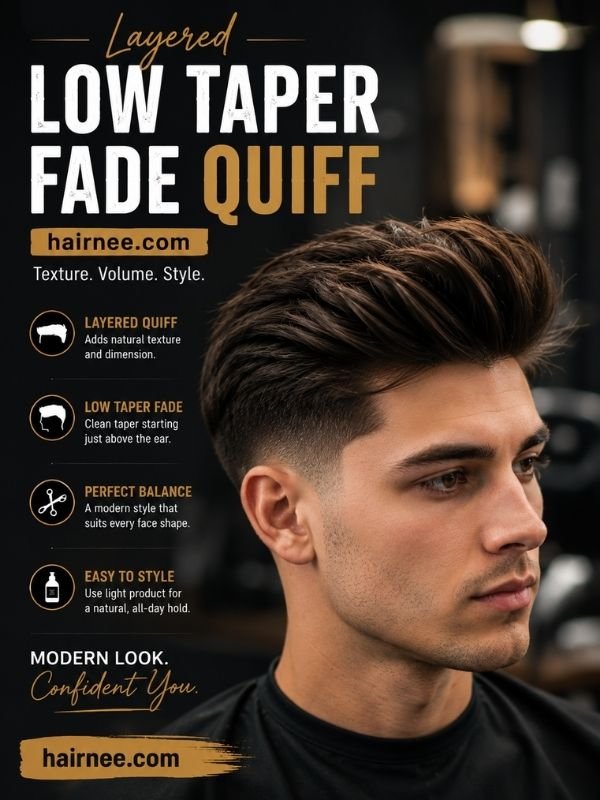 Layered Low Taper Fade Quiff Haircut