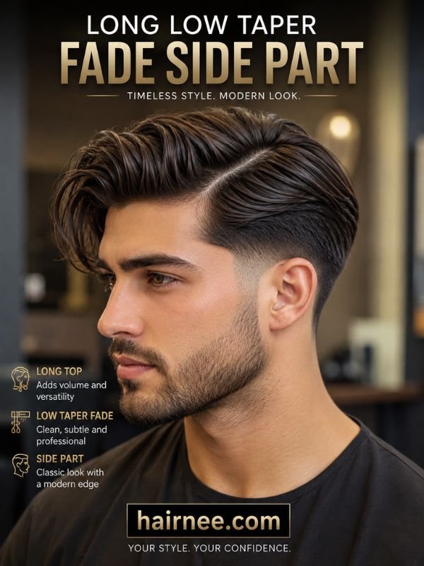 Long Low Taper Fade Side Part