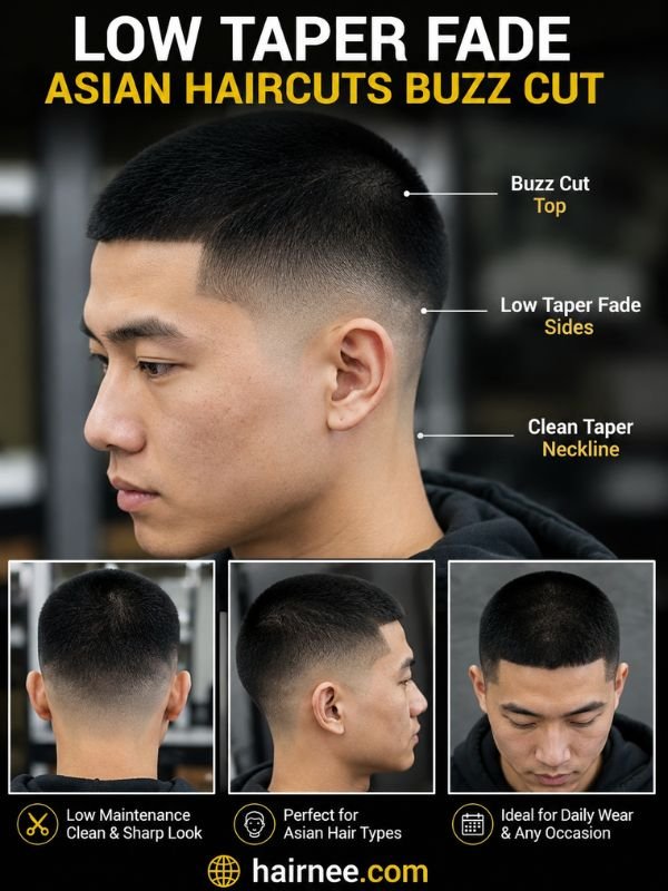 Low Taper Fade Asian Haircuts Buzz Cut