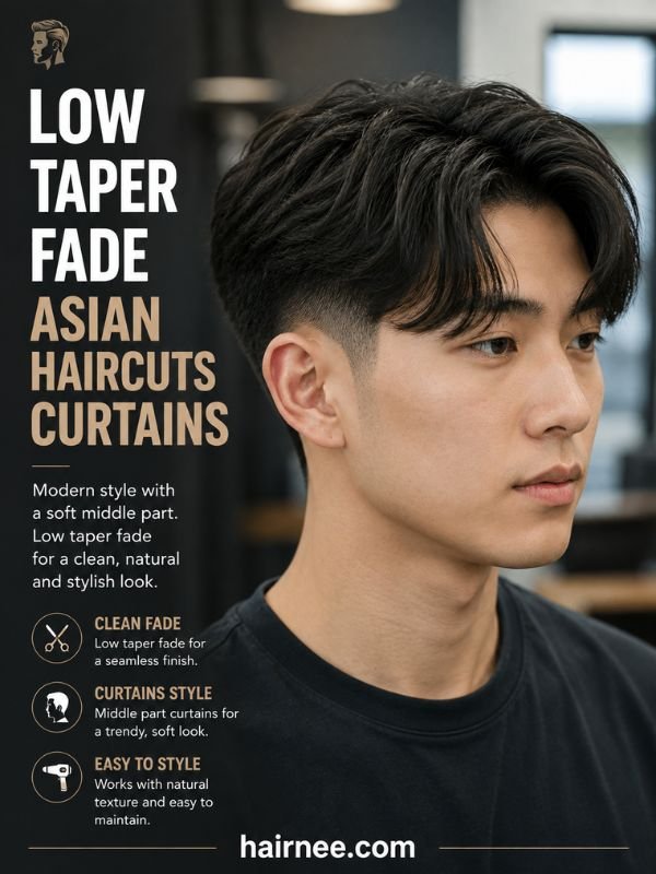 Low Taper Fade Asian Haircuts Curtains