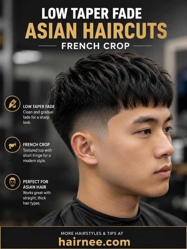 Low Taper Fade Asian Haircuts French Crop