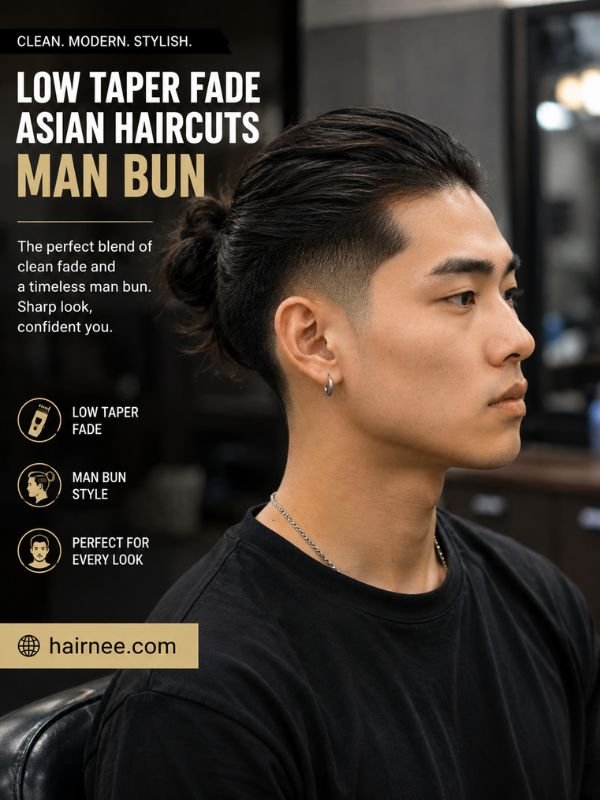 Low Taper Fade Asian Haircuts Man Bun