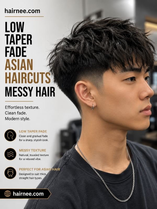 Low Taper Fade Asian Haircuts Messy Hair