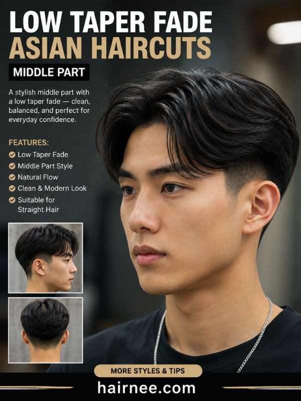 Low Taper Fade Asian Haircuts Middle Part