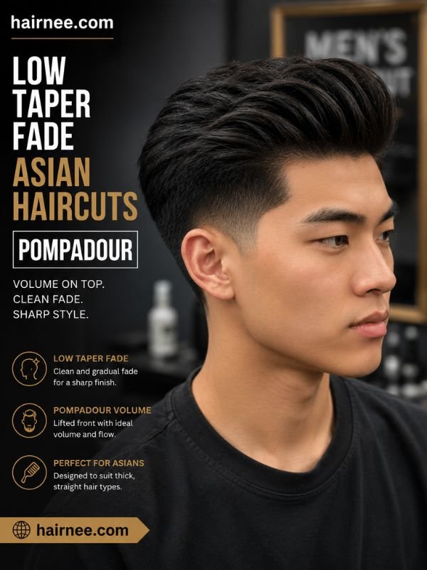 Low Taper Fade Asian Haircuts Pompadour