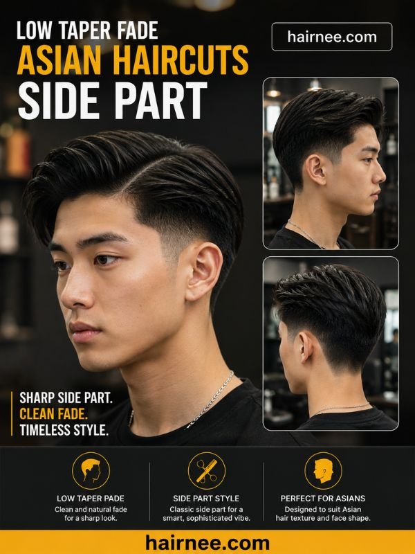 Low Taper Fade Asian Haircuts Side Part