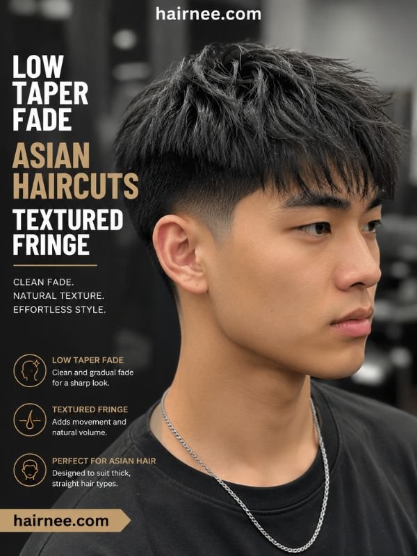Low Taper Fade Asian Haircuts Textured Fringe