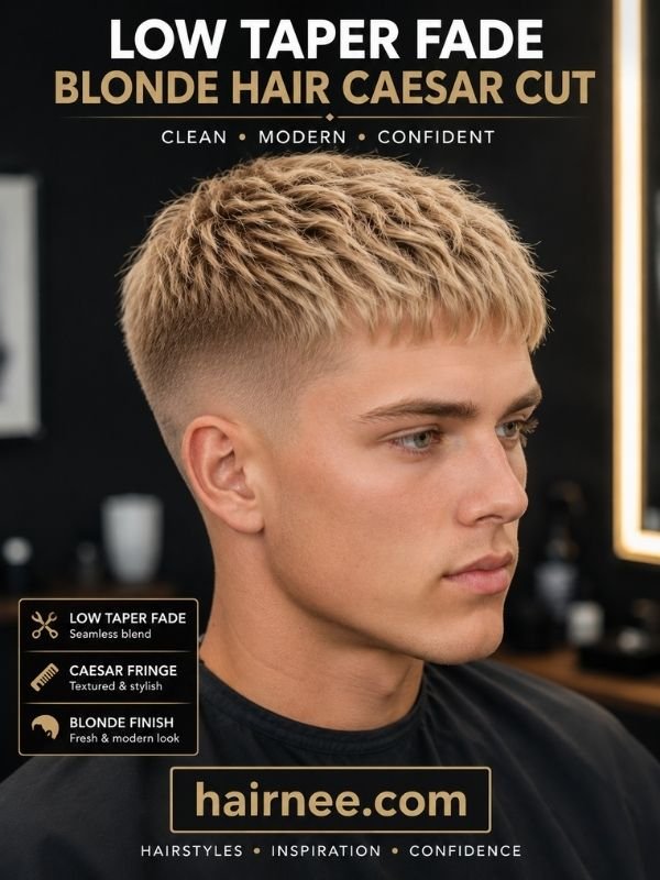 Low Taper Fade Blonde Hair Caesar Cut