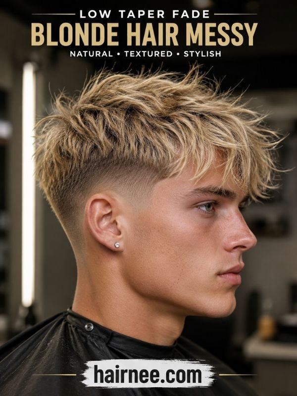Low Taper Fade Blonde Hair Messy