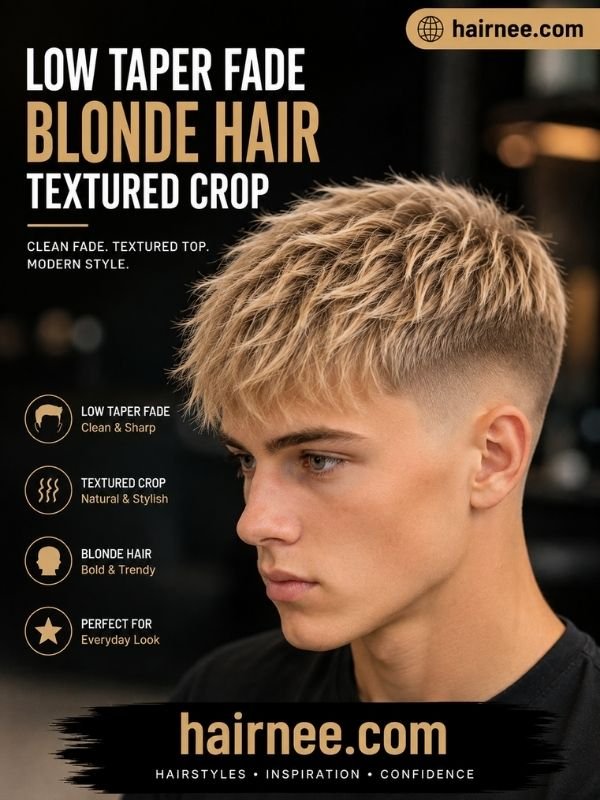 Low Taper Fade Blonde Hair Textured Crop