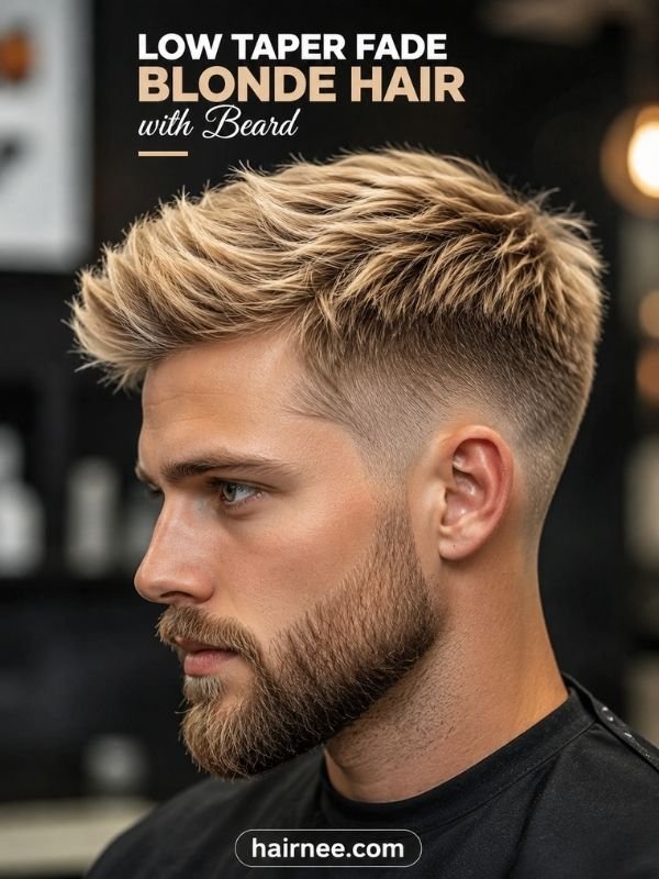 Low Taper Fade Blonde Hair with Beard