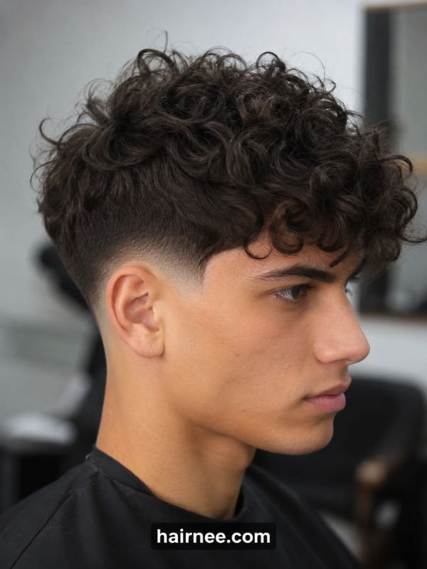 Low Taper Fade Curly Hair Messy