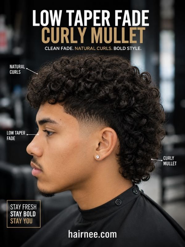Low Taper Fade Curly Mullet
