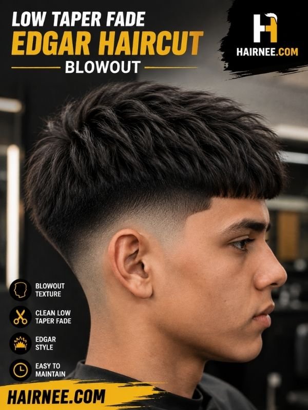 Low Taper Fade Edgar Haircut Blowout