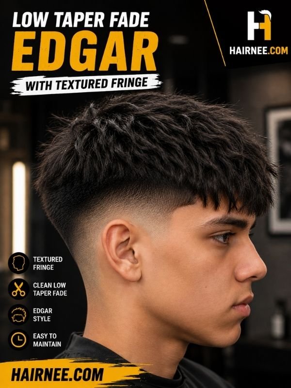 Low Taper Fade Edgar with Textured Fringe