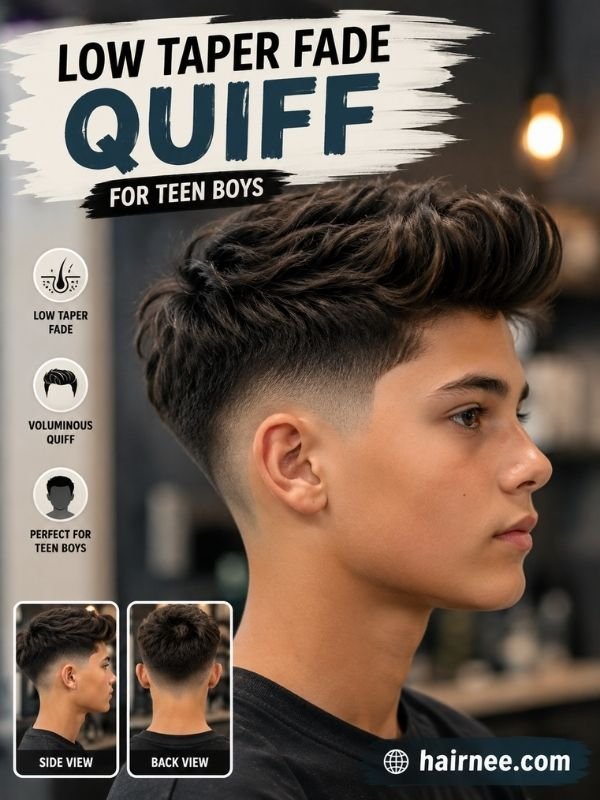 Low Taper Fade Quiff for Teen Boys