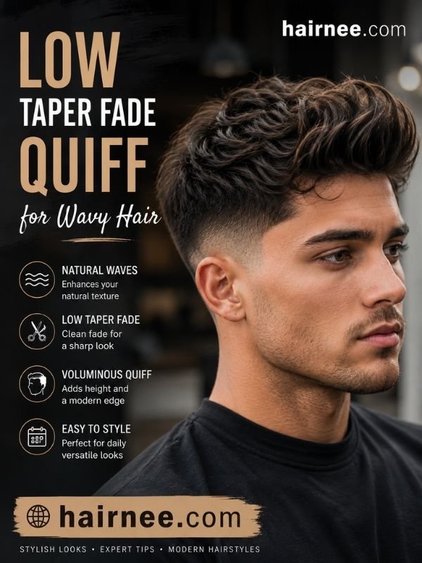 Low Taper Fade Quiff for Wavy Hair