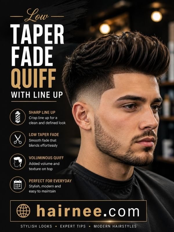 Low Taper Fade Quiff with Line Up