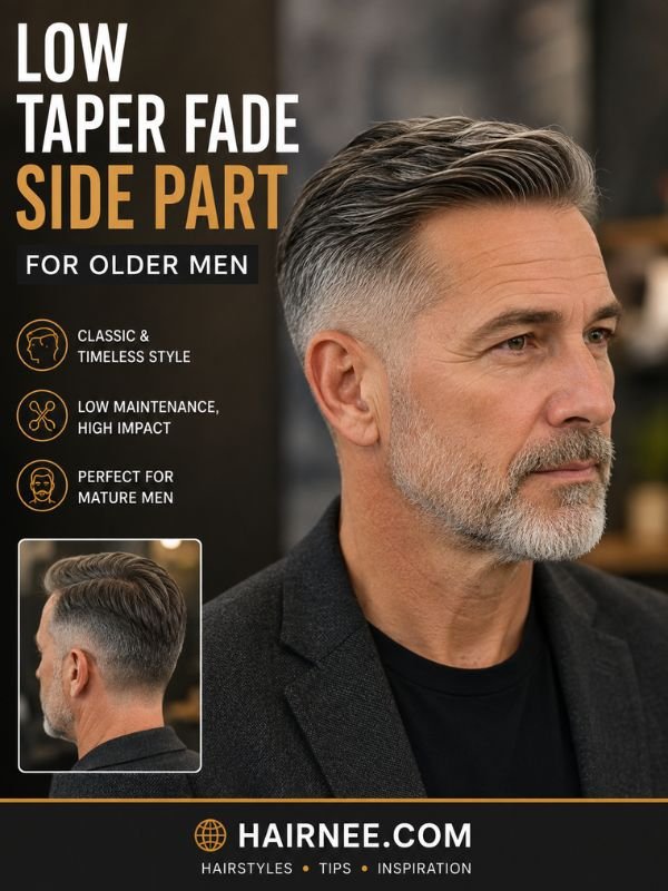 Low Taper Fade Side Part for Older Men