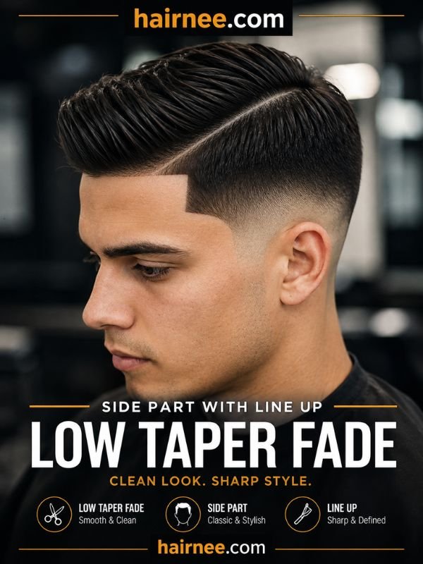 Low Taper Fade Side Part with Line Up