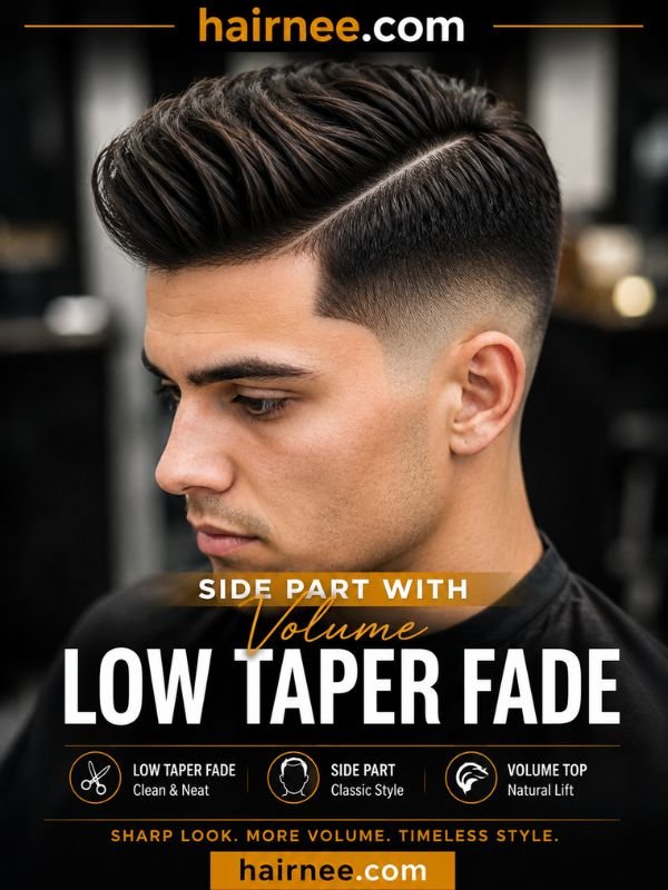Low Taper Fade Side Part with Volume