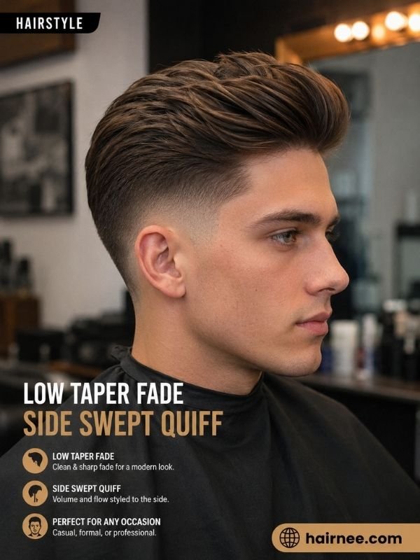 Low Taper Fade Side Swept Quiff