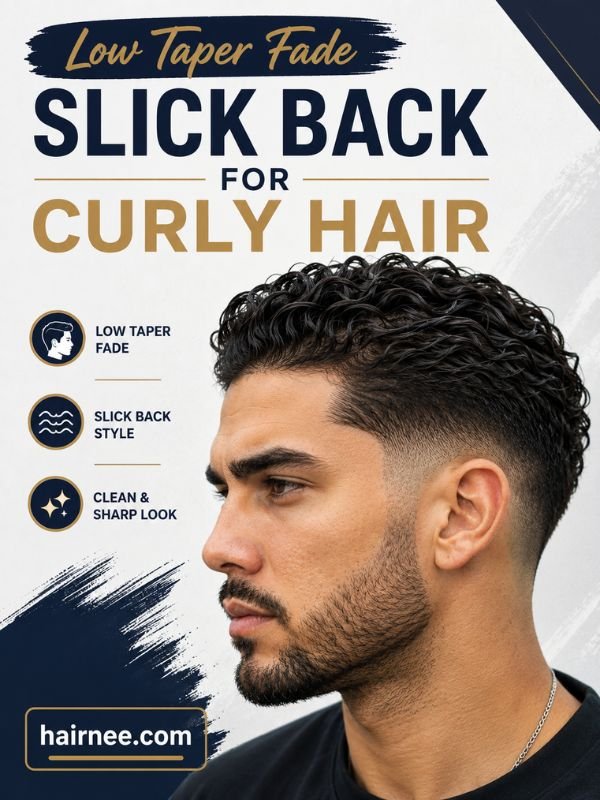 Low Taper Fade Slick Back for Curly Hair