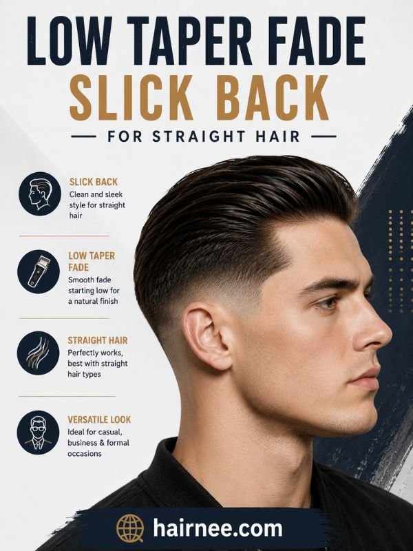 Low Taper Fade Slick Back for Straight Hair