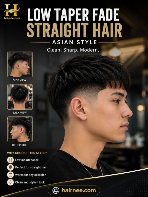 Low Taper Fade Straight Hair Asian