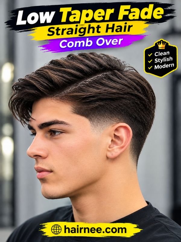 Low Taper Fade Straight Hair Comb Over