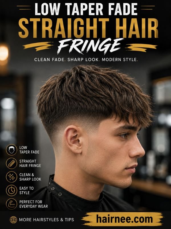 Low Taper Fade Straight Hair Fringe