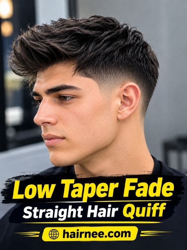 Low Taper Fade Straight Hair Quiff