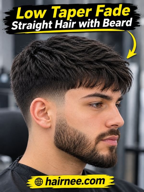 Low Taper Fade Straight Hair with Beard