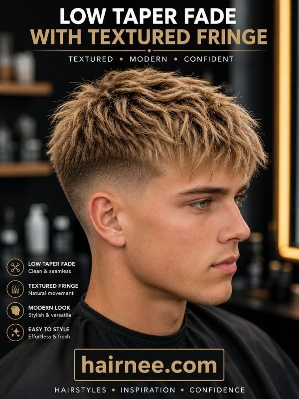 Low Taper Fade With Textured Fringe