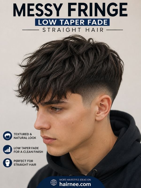 Messy Fringe Low Taper Fade Straight Hair