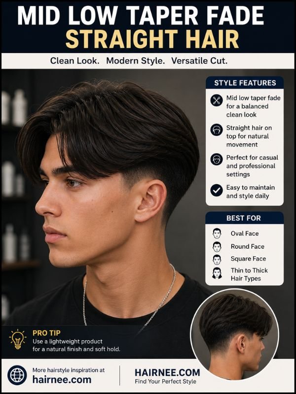 Mid Low Taper Fade Straight Hair