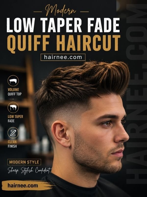 Modern Low Taper Fade Quiff Haircut