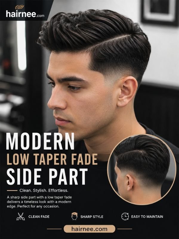 Modern Low Taper Fade Side Part